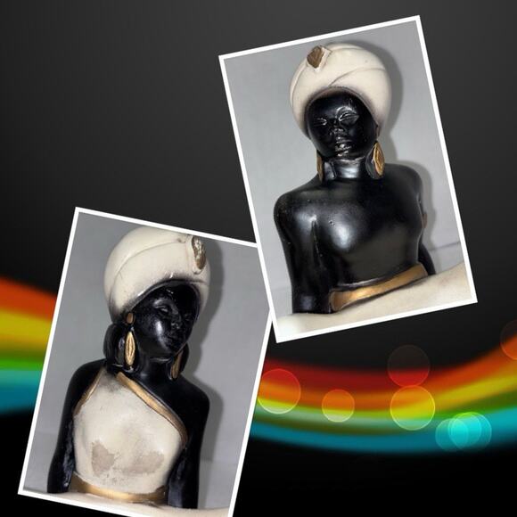 African Man & Woman Trinket Dish Ashtray Incense Art Statues '50's Chalkware - Picture 8 of 11